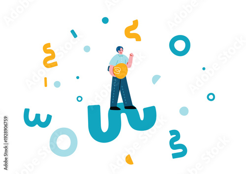 幾何学模様とアイディアを閃く男性のイラスト