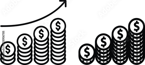 Stacked Coins Growth Arrow Vector Illustration