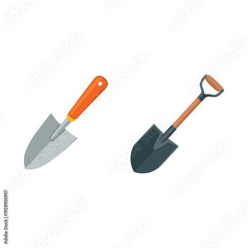 Hand shovels and spade set, community cleanup event, tool safety session, garden maintenance class, compost turning vector illustration for volunteers