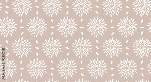 Foto A seamless pattern with white floral bursts and leaf shapes on a soft beige background