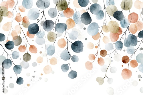 Delicate Watercolor Leaves and Dots Creating a Nature-Inspired Background and Design Element