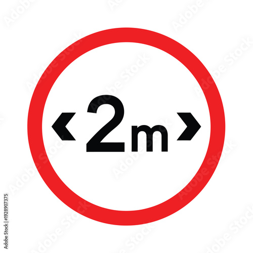 Red circular road sign indicating a 2-meter width restriction for vehicles on a white background.