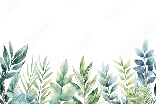 Vibrant watercolor leaves frame on a clean white background for design and decoration