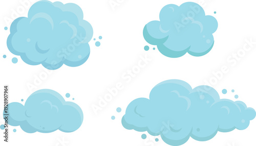 Hand drawn blue abstract cartoon clouds collection creative modern flat vector set Illustration.