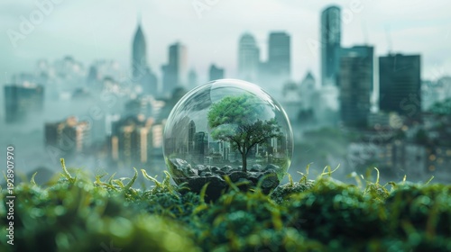 City Climate Action Strategy Presentation Concept Illustration with Sustainable Design Elements