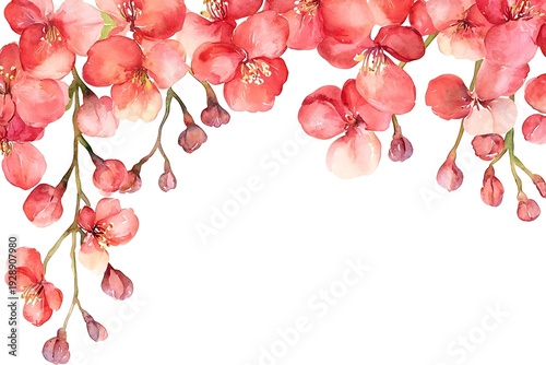 Beautiful Pink Floral Border Design with Delicate Blossoms and Buds for Elegant Background