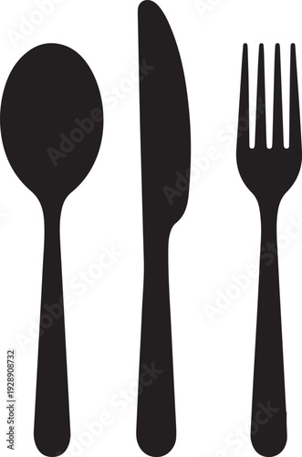Cutlery silhouettes. Fork spoon knife black icon set. Black silverware sign. Vector utensil illustration restaurant symbols or label like concept cooking food