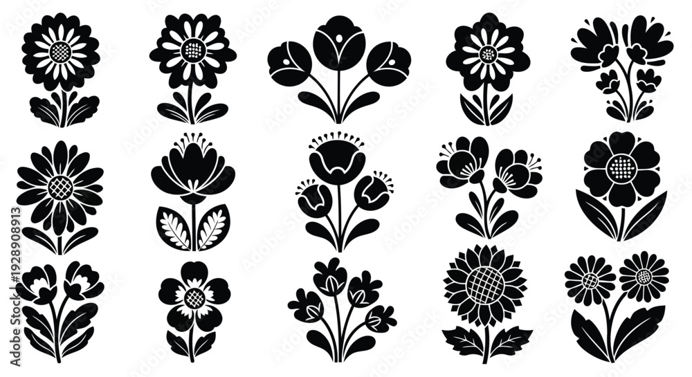 Fototapeta premium A collection of intricate and detailed floral designs in black and white