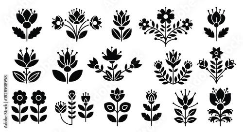 A collection of intricate and detailed floral designs in black and white