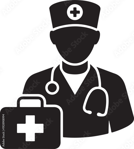 Doctor with medical chest vector icon