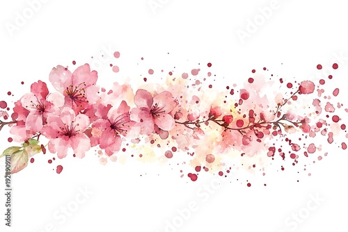 Vibrant Watercolor Floral Illustration with Soft Pink Cherry Blossom Theme and Colorful Splashes