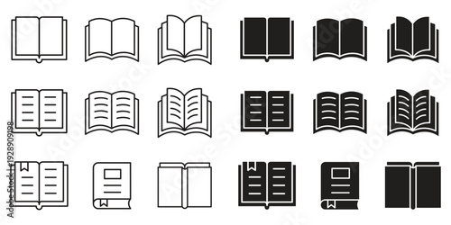 set of line book icon. Open book flat icon vector collection for learning library and reading apps. Simple line vector illustration