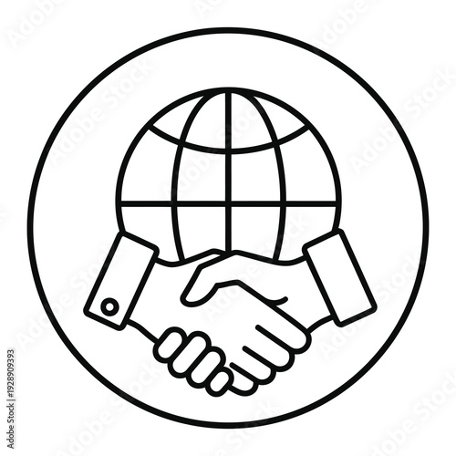 Global partnership handshake agreement business icon with earth globe icon