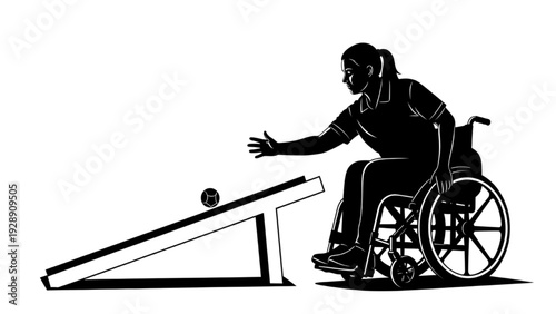 Person in Wheelchair Playing a Game with a Ball and Ramp Illustration