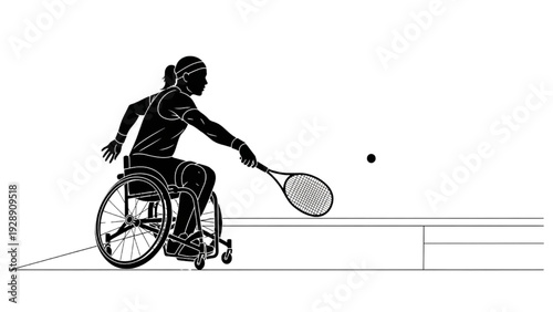 Empowering illustration of a tennis player in a wheelchair demonstrating skill and athleticism