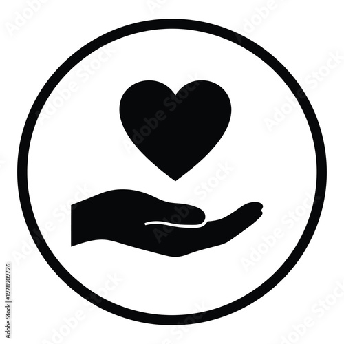 Hand holding heart in circle symbol for charity and love support icon