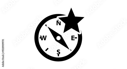 Black and white compass navigation symbol.