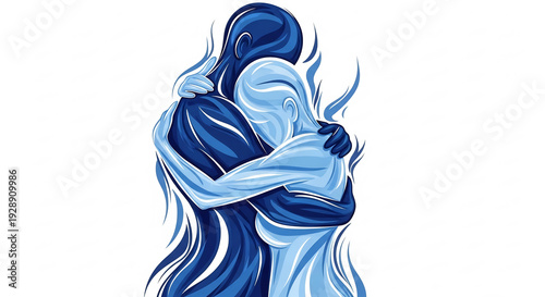 青と白の抱擁、抽象的なイラスト背景