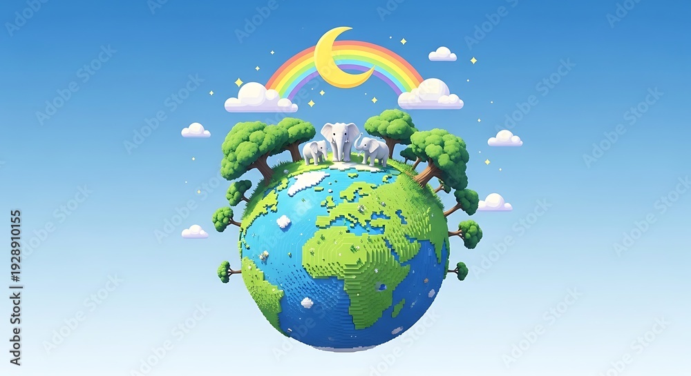 Fototapeta premium Celebrate earth day with a vibrant green and blue planet under a colorful rainbow