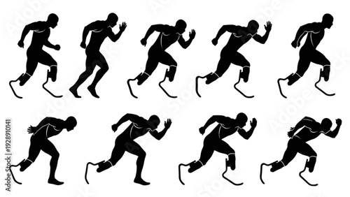 Dynamic sequence of an adaptive athlete with a prosthetic leg in powerful sprint motion