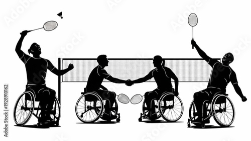 Wheelchair Badminton Players Congratulate Each Other After a Competitive Match
