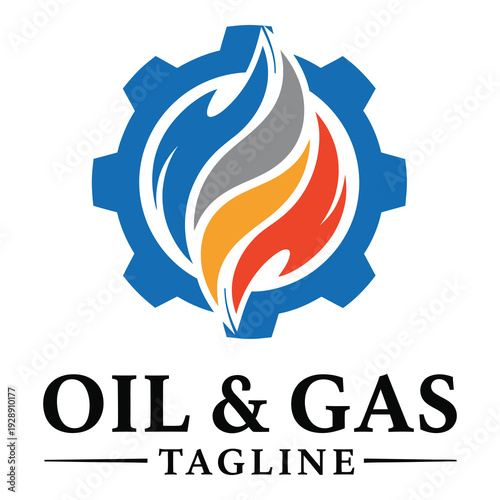 Oil and gas industry logo with flame and gear symbol  energy sector icon icon