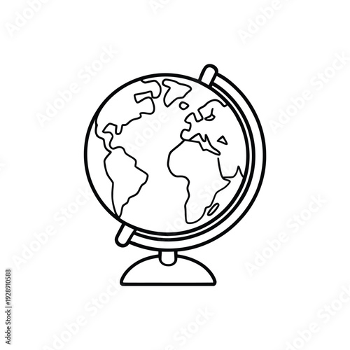 Drawn globe on stand white vector illustration for geography class, travel agency logo, education poster, world map learning design