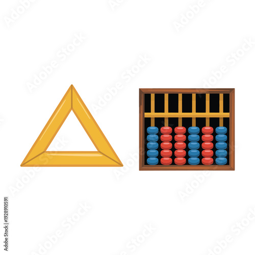 Triangle ruler and abacus vector icons for back to school poster, mathematics class, preschool learning activity, education day design