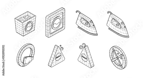 Laundry and cleaning icon set
