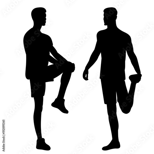 Silhouette of a man warming up before running, vector