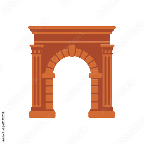 Classical triumphal arch illustration for history exhibition poster, architecture day event, archaeology lecture, travel guide design, heritage tourism branding