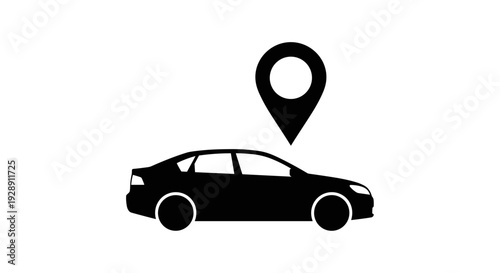 Black car with location pin icon.