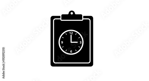 Black clipboard with clock icon.