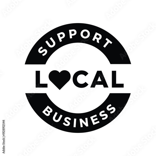 Vector illustration icon support local business badge with heart symbol and circular design