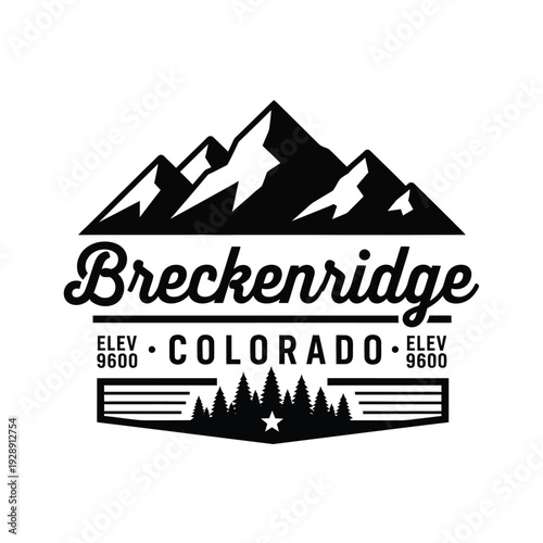 Vector illustration icon breckenridge colorado mountain logo design with elevation and trees