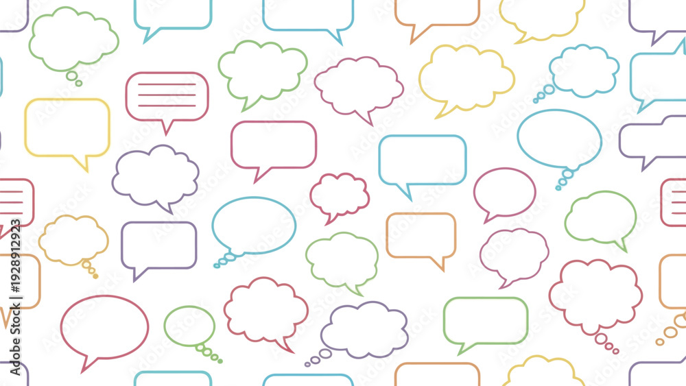 © shamim - Colorful empty speech and thought bubbles overlap on a white background, conveying a lively, communicative atmosphere.
