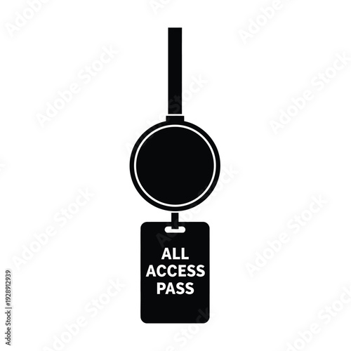 Vector illustration icon black all access pass id card with lanyard