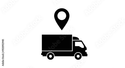 Black delivery truck with location pin.
