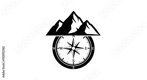 Black compass with mountain logo symbol.