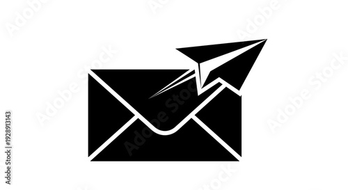 Black Envelope with Paper Airplane Icon.