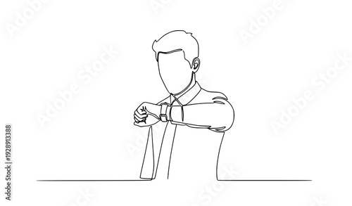 Minimal one stroke businessman checking time vector illustration