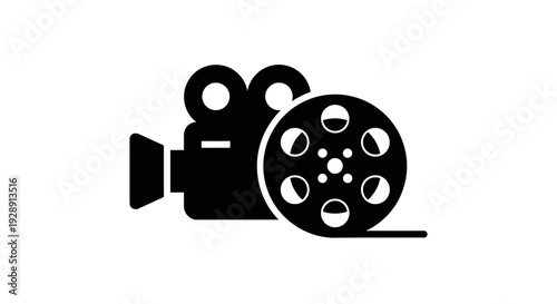 Black film camera and movie reel.