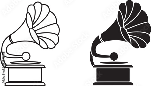 Black and white gramophone vintage music line sound