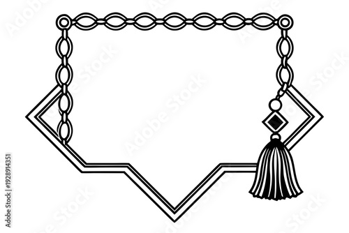A minimalist vector graphic of a decorative frame with chains and a tassel