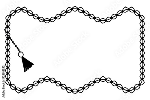 A minimalist black vector graphic of a braided border with a tassel