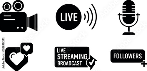 Retro microphone and radio icons designed as vector symbols for wireless technology and music communication on a web button or internet sign