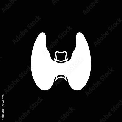 White Thyroid Gland Icon on Black Background - A Medical Symbol for Health and Endocrinology Services