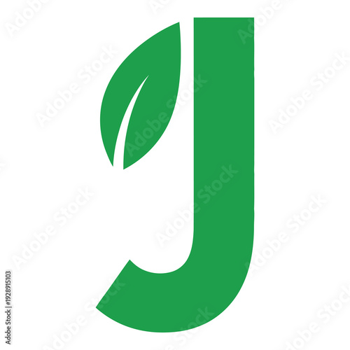 Green letter j with leaf symbol for eco friendly brand identity design element icon