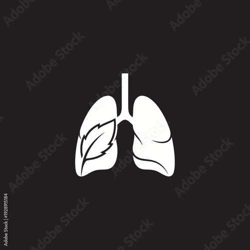 Modern graphic icon depicting healthy human lungs integrated with a fresh green leaf, representing natural breathing, clean air, and holistic respiratory wellness