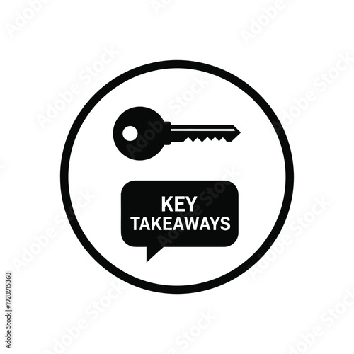 Vector illustration icon key takeaways speech bubble icon with key inside a circle on a isolated